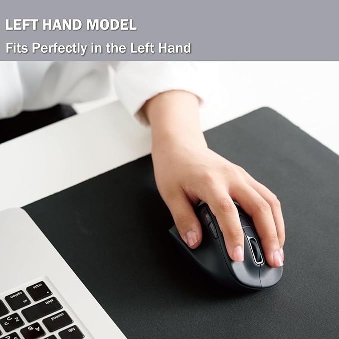 ELECOM Left Hand Bluetooth Wireless Ergonomic Mouse, Silent Click, 2000DPI, 5 Buttons, Optical Sensor, Compatible with PC, Mac, Laptop, EX-G, Msize Black (M-XGM31BBSKBK)