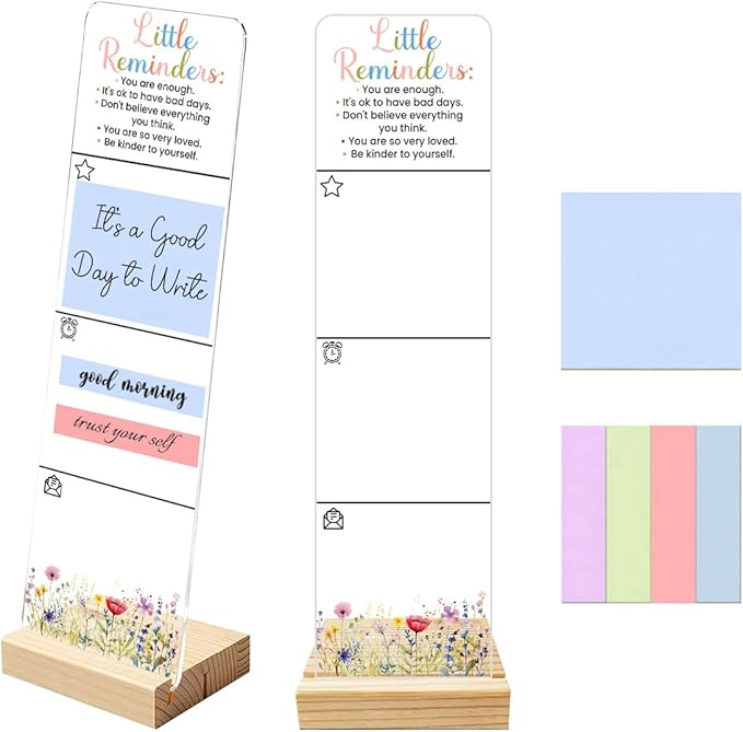 Sticky Notes Monitor Memo Board with Removable Wooden Base Be Kinder to Yourself Portable Acrylic Sticky Note Holder Message Board Sign Bonus 200 Sheets fo 2 Sizes Sticky Notes Office Desk Accessories
