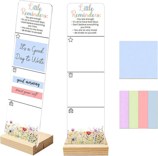 Sticky Notes Monitor Memo Board with Removable Wooden Base Be Kinder to Yourself Portable Acrylic Sticky Note Holder Message Board Sign Bonus 200 Sheets fo 2 Sizes Sticky Notes Office Desk Accessories