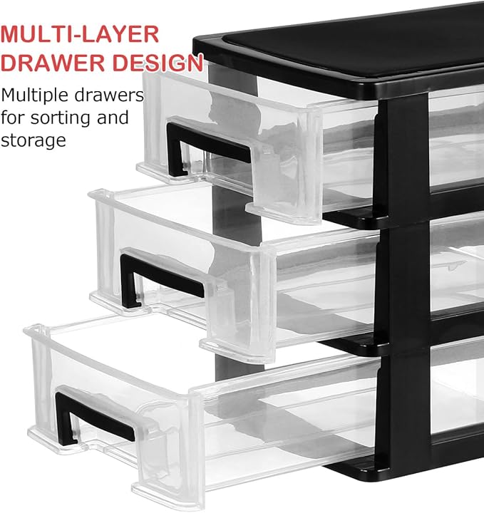 Plastic Stacking Desktop Storage Drawers 3-Drawer Storage Organizer, Small Organizer Box Makeup Container Case for Home Office Stationery Jewelry and Cosmetics