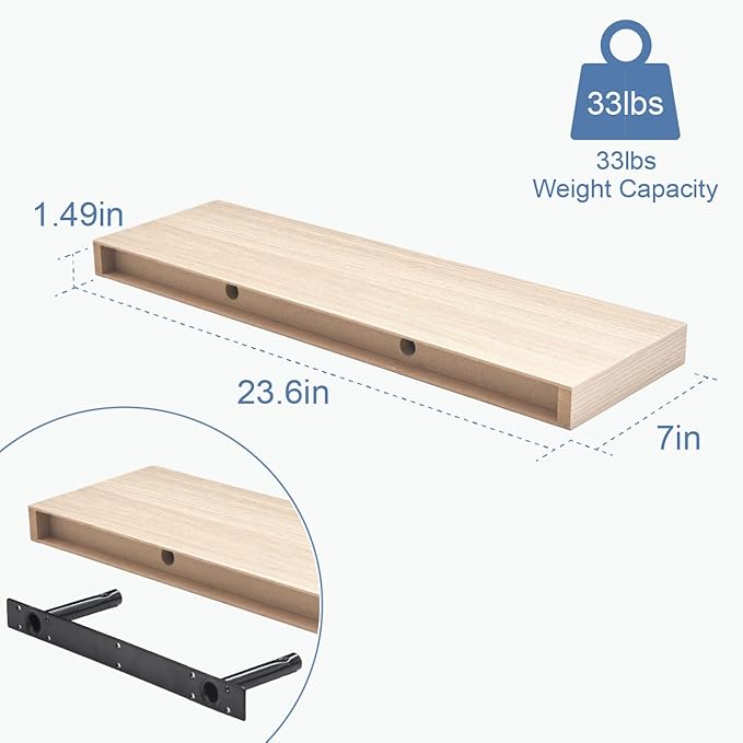 Floating Shelves for Wall, Bathroom Shelves Over Toilet, Wall Shelves & Book Shelf for Room, Hanging Shelf, Modern Wooden Mounted Floating Shelves, 24x7x1.5 in (Oak, Set of 2)