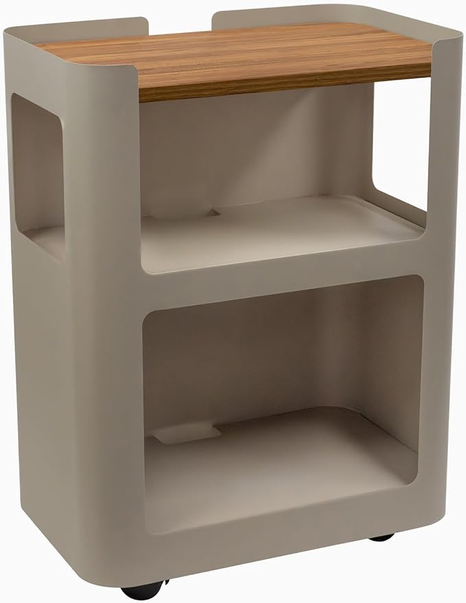 Desky Open Mobile Pedestal - Light Brown Frame/Prime Oak Top. Compact Office Drawer Cabinet on Wheels