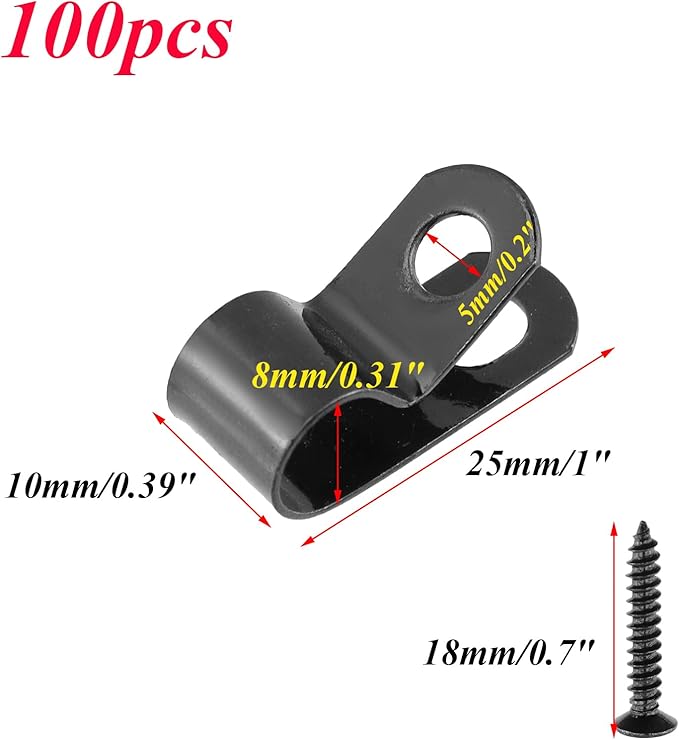 Antrader Fence Wire Clamps, 100Pcs R-Type Agricultural Fencing Mounting Clips, 8mm/0.31" Cable Management Cord Organizer with Screws to Vinyl, Wood or Metal Fence