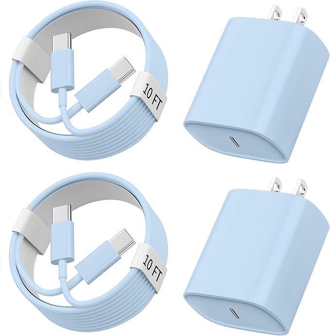 Phone 17 16 15 Charger Fast Charging, 10 FT Long USB C Charger Cord with 20W Type C Fast Phone Charging Block forPhone 17/17 Pro/17 Pro max/Air/Phone 16 15 Pro Max Plus, iPad, Android,Blue