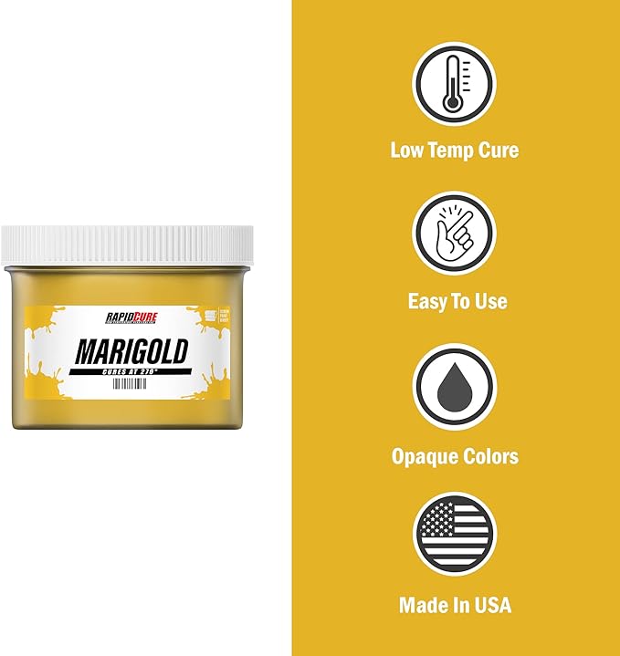 Rapid Cure® Screen Printing Ink Marigold (Pint - 16oz.) - Plastisol Ink for Screen Printing, Fast Curing Fabric Paint - Screen Print Direct®, USA Made