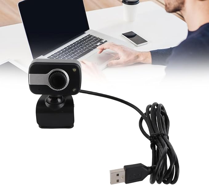 Webcam with Microphone, 640 x 480/0.3Mp USB Camera with Clamp Mount Support 360° Rotation and 30° Vertical Adjustment Suitable for Desktop PC Laptop