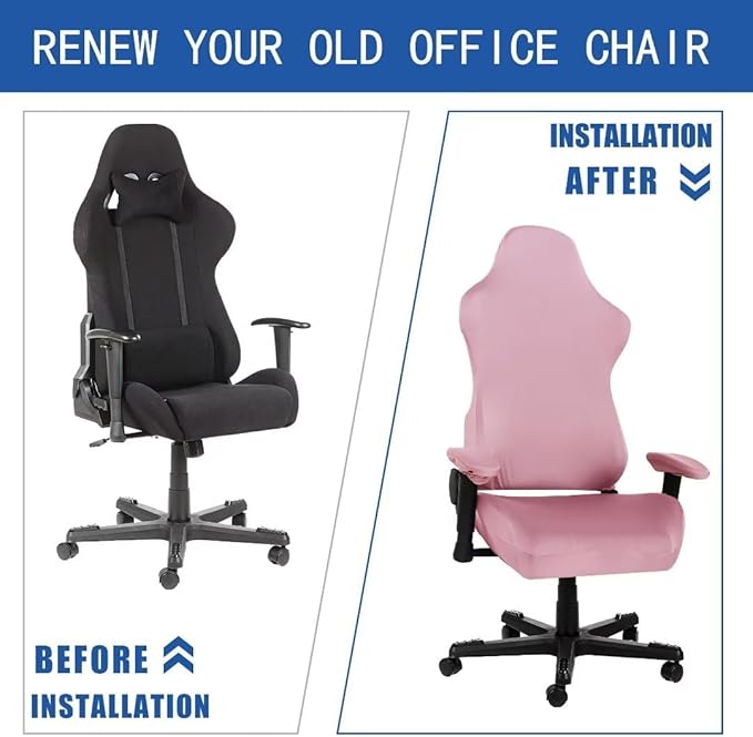 SARAFLORA 2 Pack Gaming Chair Cover, Stretchable Computer Chairs Cover Removable Office Chair Cover for Armchair, Swivel Chairs, Computer Boss Chair, Spandex Chair Slipcovers, Pink