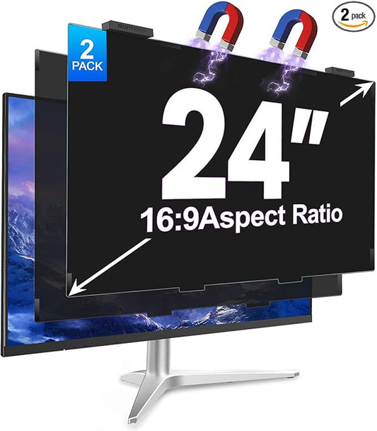 2Pack Magnetic 24 Inch Privacy Screen for Computer Monitor 16:9 Aspect Ratio, Hanging Removable Anti-Blue/Glare Protector Film, Anti Spy Desktop Security Private Filter 24in