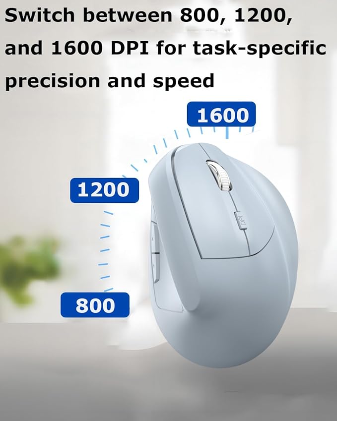 Wireless Mouse Ergonomic (Bluetooth+USB )Dual Mode Vertical Silent Portable Multi Device Ergo Carpal Tunnel Mice for Mac/PC/Laptop/Computer/Tablet/iPad/Macbook Air/Pro Office Work Women Men Gift(Blue)