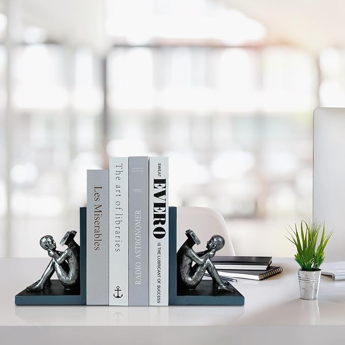 LIFFY Decorative Book Ends,7" Heavy Duty Non-Skid Bookends for Shelves,Unique Indoor Home Decor Book Holder Ornaments for Home,Office,Living Room,Bedroom