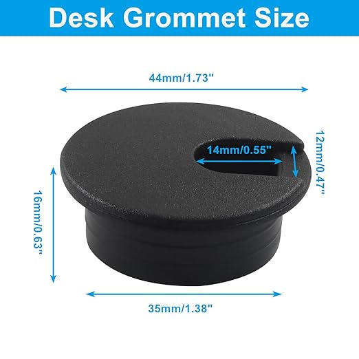 Piutouyar 4 Pcs 1-3/8 Inch Black Desk Grommet, Plastic Cable Hole Cover Desk Wire Cord Organizer for Office Equipment, Computer Table