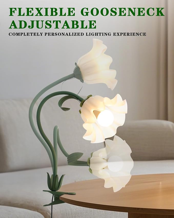 WERFOP Flower Lamp Clip on Light, 3 Color Modes Eye-Caring Desk Lamp with Clamp, Dorm Room Essentials, Flexible Neck Reading Clamp Lamps for College Bedside Bookshelf Studying Room (Green)