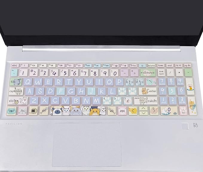 Silicone Keyboard Cover for 15.6 HP Laptop 15-fc 15-fd 15t-fd 15z-fc/HP Pavilion 15-eg 15t-eg 15-eh 15-er, 17z-ca 17-cn 17-cp 17z-cp Model Series,Cute Cat