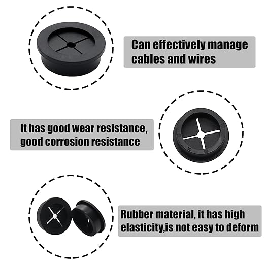 6 Pcs 35mm / 1-3/8 Inch Black Cable Cord Grommets, Rubber Desk Grommets for Table Computer Desk Wire Organizer TV Console and Other Furnitures Cover