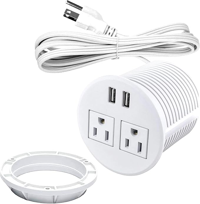 Desk Power Grommet with USB Ports 3.15 Inch Desktop Outlet Recessed Power Bar for Countertop Sofa Cabinet Conference (White)