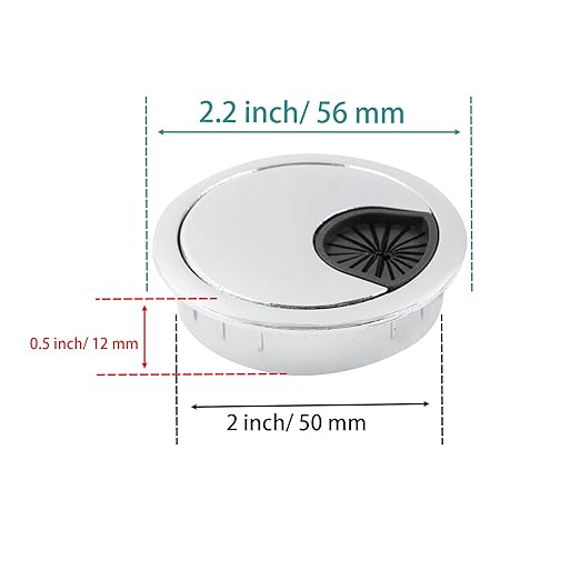 2Pcs 2 Inch(50mm) Silver Zinc Alloy Wire Cord Cable Table Desk Grommet Hole Covers - for Office and Home Desk Cable Management, Desk Hole, Table Hole