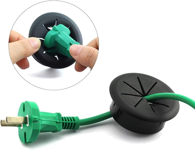 HJ Garden 2pcs 2-3/8 inch Flexible Desk Cord Grommets Wire Organizer Hole Cover for Managing and Hiding Office PC Desktop Cable(Black)