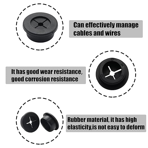 6 Pcs 25mm / 1 Inch Black Cable Cord Grommets, Rubber Desk Grommets for Table Computer Desk Wire Organizer TV Console and Other Furnitures Cover