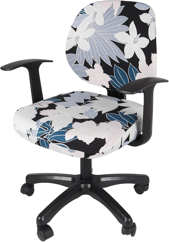 WOMACO Office Computer Chair Cover, Stretch Universal Rotating Rolling Desk Chair Slipcover, Stretchable Office Chair Seat Protector (Leaves and Flowers)