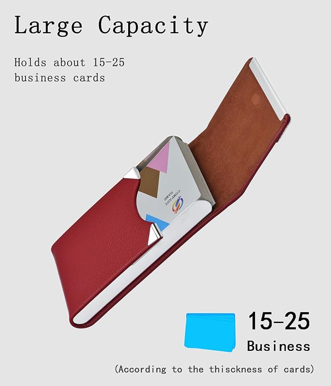Business Card Holder with Ultra Slim Design,Business Card Case with Premium PU Leather, Suit Pocket Metal Card Holder for Women/Men,Professional Name Card Holder with Magnetic Shut(Red)