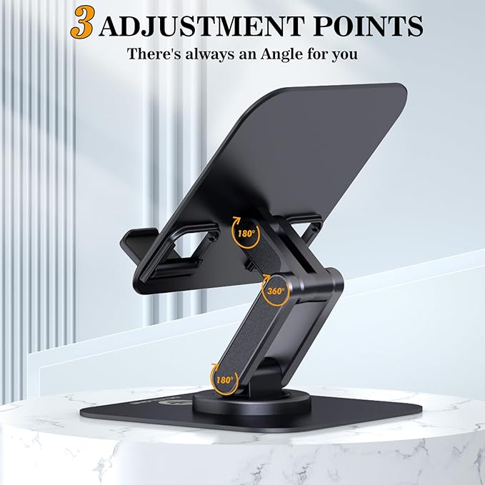 OCYCLONE iPad Stand, 360° Rotating Adjustable Foldable iPad Tablet Holder for Desk Compatible with Kindle Tablet iPad 4" - 15.6" Portable Monitor Stand, Black