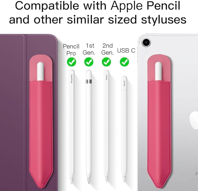 MoKo Pencil Holder Sticker Fit Apple Pencil Pro/ (USB-C)/ 1st/ 2nd Generation, Elastic Pencil Pocket Pouch Adhesive Sleeve Attached to iPad Case for Stylus Pens, 2 Pieces Watermelon Red