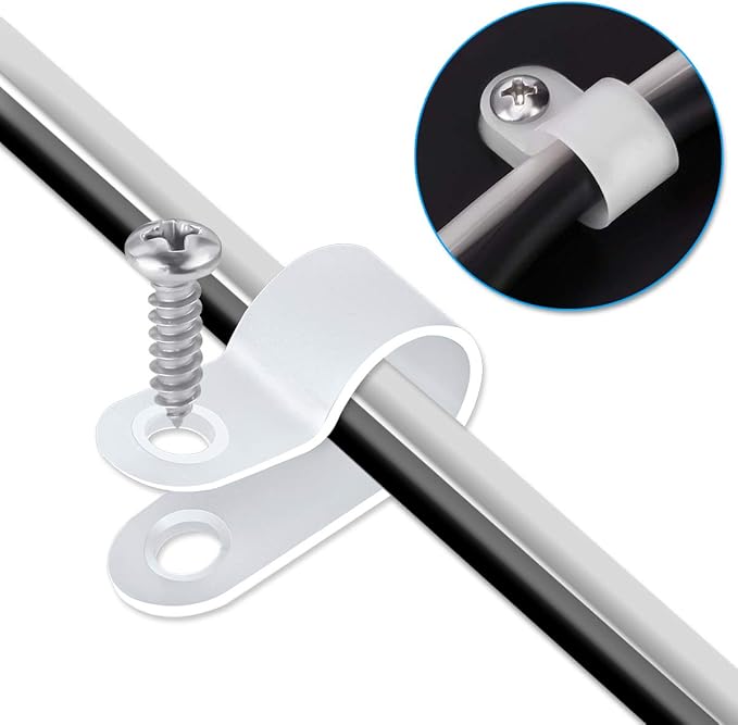 LOKMAN 50 Pack 3/4 Inch Rope Light P-Style Mounting Clips with Compatible Stainless Steel Pan Head Phillips Screws
