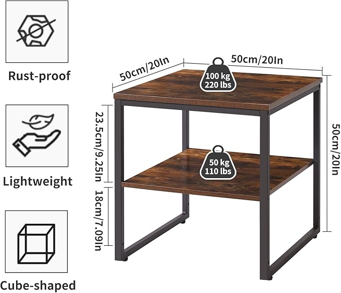 Aibiju Small Table Stand 20 Inch, Multi-Functional Side & Printer Accent Table with Storage Shelf, Rustic Brown YD-TM153H
