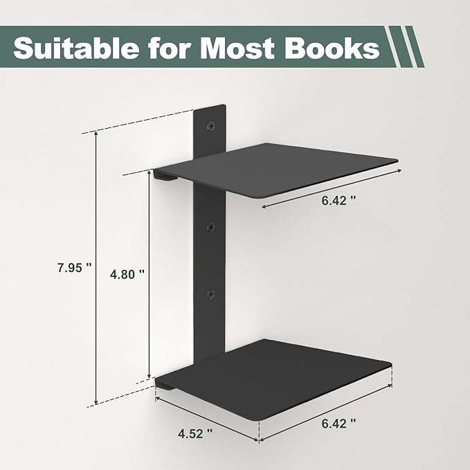 Mefirt Invisible Floating Bookshelves for Wall, 4 Tier Vertical Spine Book Tower, Heavy Duty Floating Book Shelves Metal Book Organizers for Home Office, 2 Pack(Black)