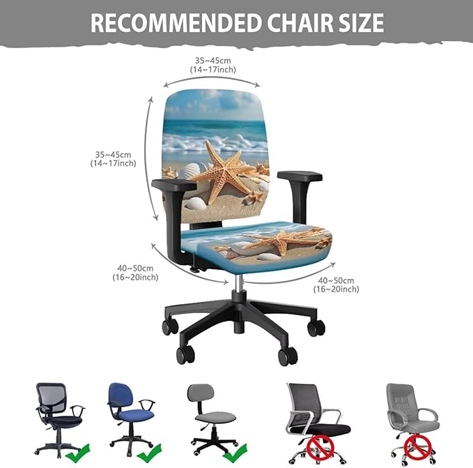 Beach Office Chair Covers Stretchable Office Chair Seat Cover 2 Piece Washable Gaming Chair Cover Universal Fit Most Wheelchairs,Computer Chairs,Gaming Chairs