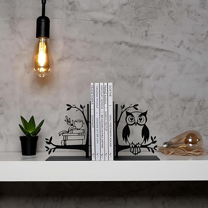 Owl Metal Bookends for Shelves, Vintage Black Owl Decorative Book Ends, Heavy Duty Rustproof Book Stoppers for Home Office & Study Desk, Ideal Gift for Owl Lovers & Book Lovers