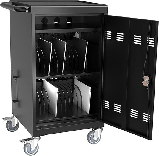 32-Bay Mobile Laptop Cart & Chromebook Charging Station - Heavy-Duty Locking Cabinet for 17" Screens, Laptop Storage Rack for Multiple Laptops/Tablet, Ideal for Schools, Offices, Hospitals (Black)