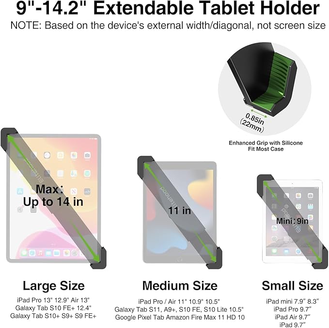 elitehood Diagonal Design iPad Floor Stand with Heavy Duty Base, 24in Horizontal Long Arm Tablet Floor Stand Holder for Bed Recliner Sofa, Compatible with iPad mini Air Pro 13/12.9 and 9-14in Devices