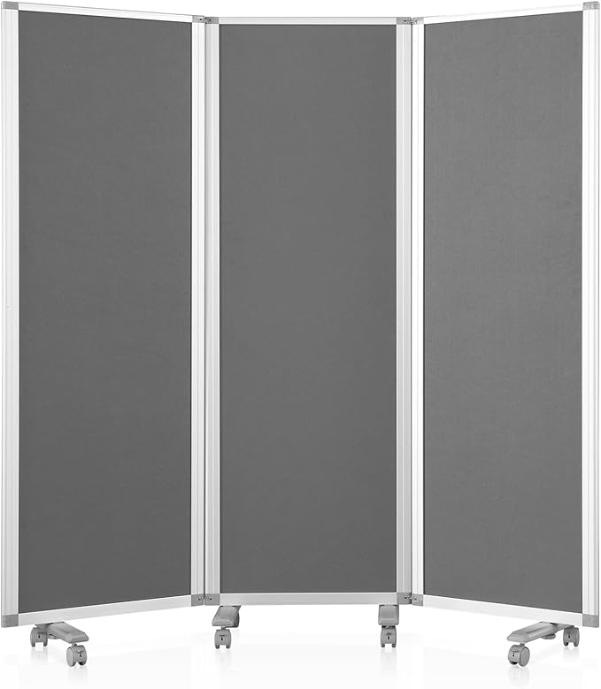 MAKELLO Portable Office Partitions 71" H x 71" W, Freestanding Office Dividers Partition Wall for Room, 3-Panel Trifold Privacy Panel, Aluminum Frame, Gray Felt