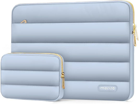 MOSISO Laptop Case 13.3 inch,13-13.3 inch Puffy Laptop Sleeve Compatible with MacBook Air 13.6 M5 M4 M3 M2 M1/Neo/Pro 13/14,HP Dell ASUS Lenovo,Polyester Horizontal Bag with Small Case, Baby Blue