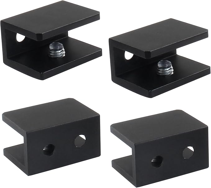 Hordion 12 Pack Square Glass Clamp, Aluminum Alloy Shelf Clamp Clip Glass Holder Support Bracket for 8-10 mm Thick Glass, Black