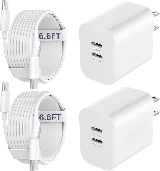 20W Dual Port USB C Fast Charger Block with 6.6FT Long USB C to C Charging Cable for Phone 17 16 15/16 15 Plus/17 16 15 Pro/17 16 15 Pro Max