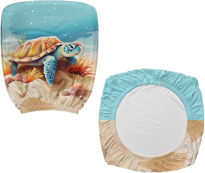 Sea Turtle Office Chair Cover Dust Proof Computer Chair Seat Cover 2 Piece Dorm Computer Rotating Chair Slipcover Office Gift for Women Men Chair Padded Cover Anti-Slip Desk Accessories