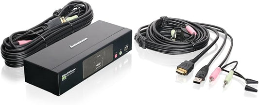 IOGear 2 Port HDMI Multimedia KVM Switch with Audio, USB 2.0 Hub and HDMI KVM Cables GCS1792