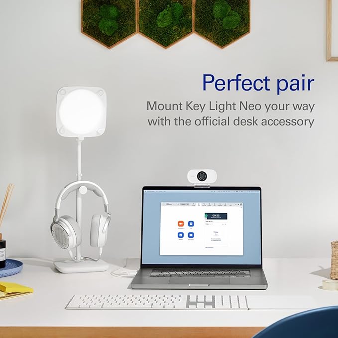 Elgato Neo Mount – Desk Stand for Lights, Webcams, and Compact Cameras, Weighted Base, Adjustable Height & Tilt, Headset Holder, Clean White – Supports up to 1.1 lb (0.5 kg)