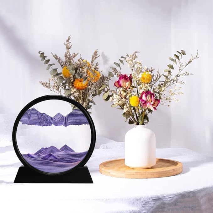 rysnwsu 3D Dynamic Sand Art Liquid Motion, Moving Sand Art Picture Round Glass 3D Deep Sea Sandscape in Motion Display Flowing Sand Painting Relaxing Desk Toys (Red, 7'')
