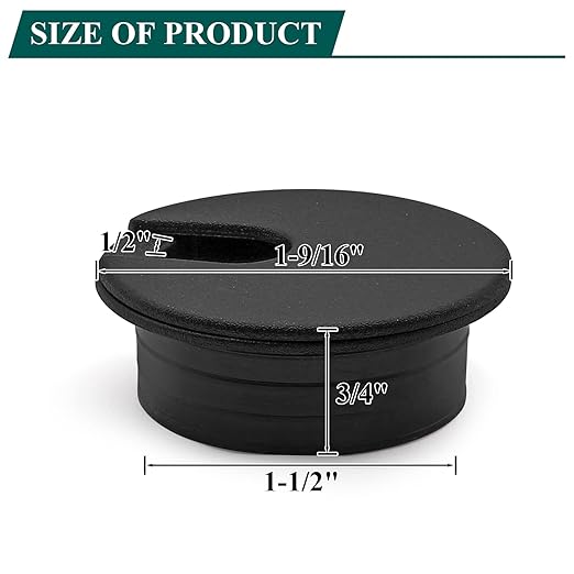 Litoexpe Black Desk Cord Grommets 1-1/2 Inch, Plastic Grommet Cable Hole Cover for Office Equipment, Computer Desk Wires - 2 Pieces