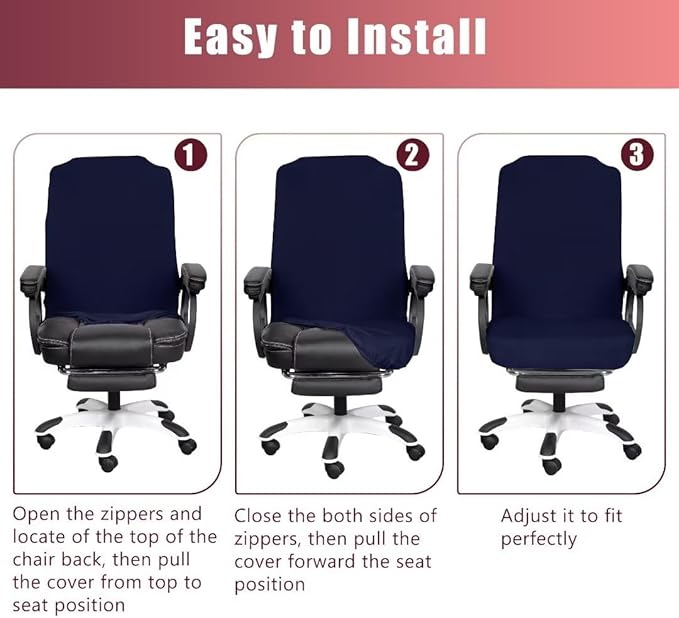 SARAFLORA 2 Pack Office Chair Cover, Stretchable Desk Chair Cover Removable Computer Chair Cover for Office Chair with Zipper Universal Spandex Rotating Chair Cover Anti-dust Chair Slipcover,Navy