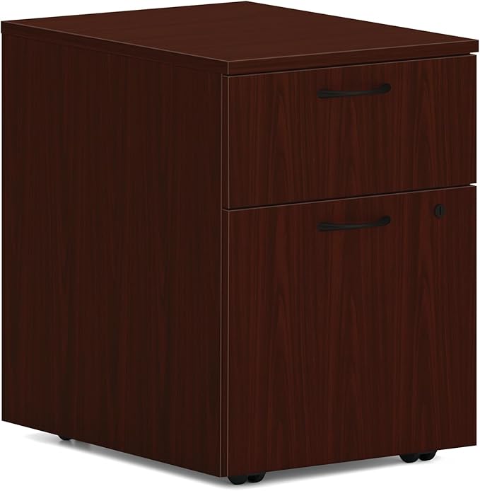 HON MOD 2 Drawer File Cabinet On Wheels, Mobile Pedestal for Filing Cabinets for Home Office, 15" W Portable Storage, Mahogany