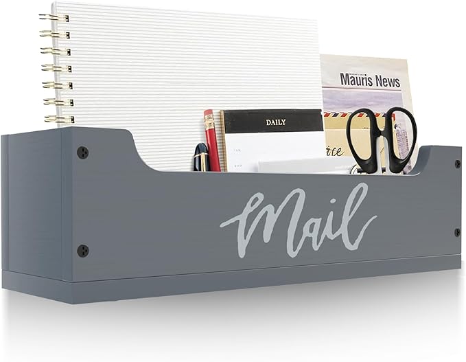 White Wooden Mail Organizer Countertop (Grey + White)