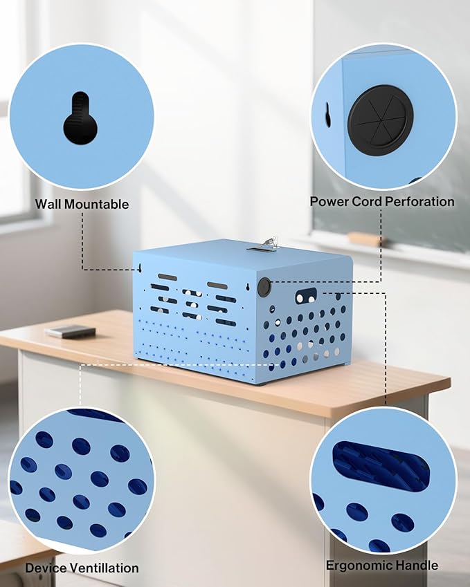 16-Device Charging Station for Laptops & Tablets, Wall-Mount Metal Charging Cabinet for Chromebooks, iPads – Lockable Charging Cart with Cable Management & Power Organization for Schools & Offices