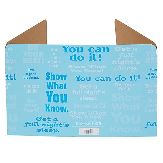 Really Good Stuff Privacy Shields for Student's Desks - 14"H x 22"W x 16"D - Blue Desk Dividers with Motivational Messages (Set of 12)
