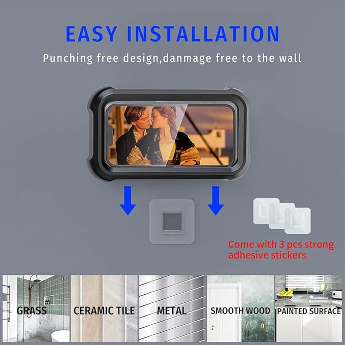 Upgraded 480° Rotating Shower Phone Holder Waterproof Case with Touch Screen,OOLYICO Shower Accessories Guardian Buddy Phone Holder Wall Mount Shelf in Bathroom Bathtub for 4" - 7" Cell Phone -Black