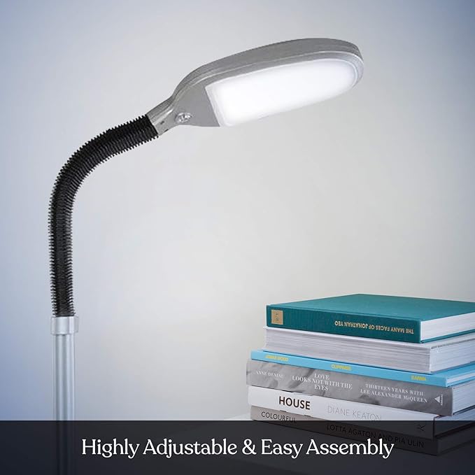 Brightech Litespan Titanium Silver LED Floor Reading Lamp, Energy Efficient, Adjustable Standing, 850-950 Lumens, 12W, 3-Year Warranty