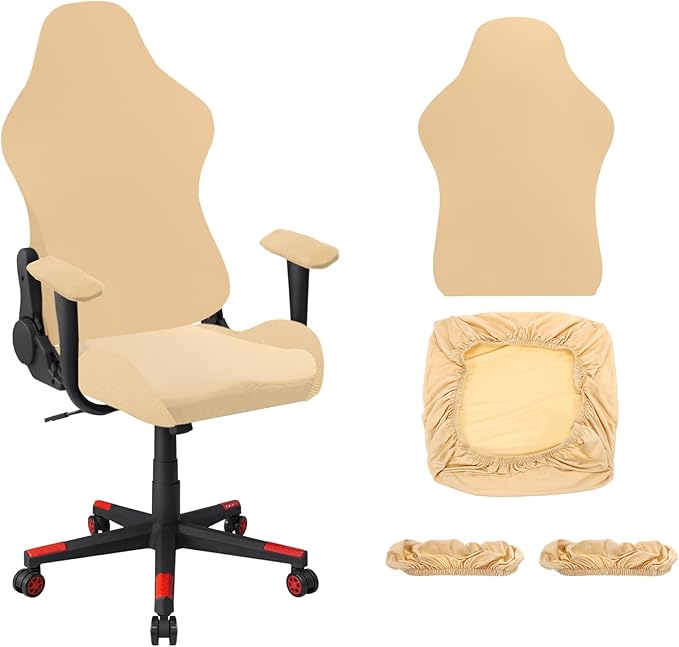 uxcell Gaming Chair Covers, Stretchable Office Computer Chair Slipcover with Armrest Covers, Elastic Seat Protector for Office Reclining Racing Game Chair, Beige
